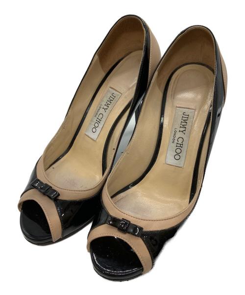 JIMMY CHOO（ジミーチュウ）JIMMY CHOO (ジミーチュウ) オープントゥリボンハイヒールパンプス ブラック サイズ:36の古着・服飾アイテム