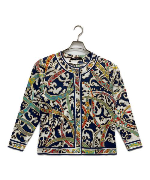 LEONARD FASHION（レオナールファッション）LEONARD FASHION (レオナールファッション) 総柄カーディガン ネイビー サイズ:Ｌの古着・服飾アイテム