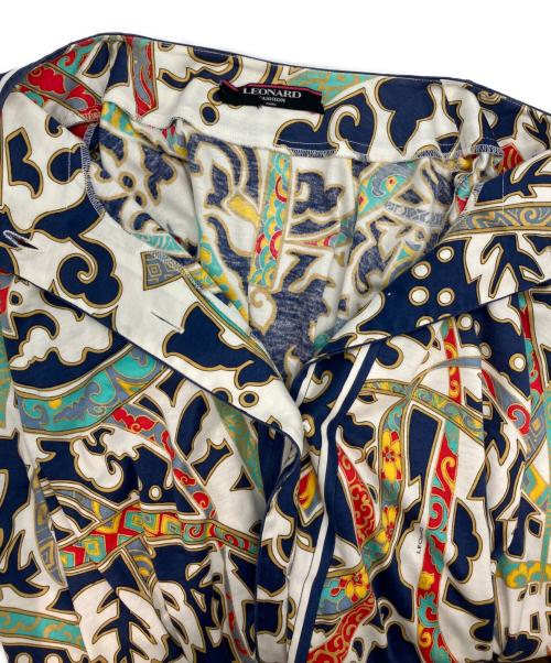 LEONARD FASHION（レオナールファッション）LEONARD FASHION (レオナールファッション) 総柄カーディガン ネイビー サイズ:Ｌの古着・服飾アイテム