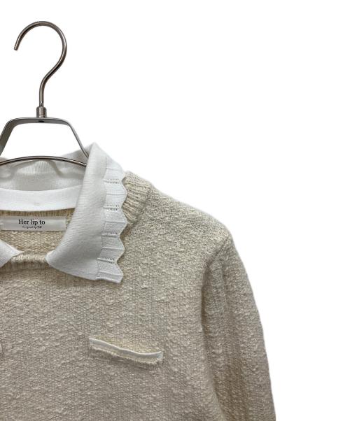 HER LIP TO（ハーリップトゥ）HER LIP TO (ハーリップトゥ) Petal-Edge Collar Knit Top ベージュ サイズ:Fの古着・服飾アイテム