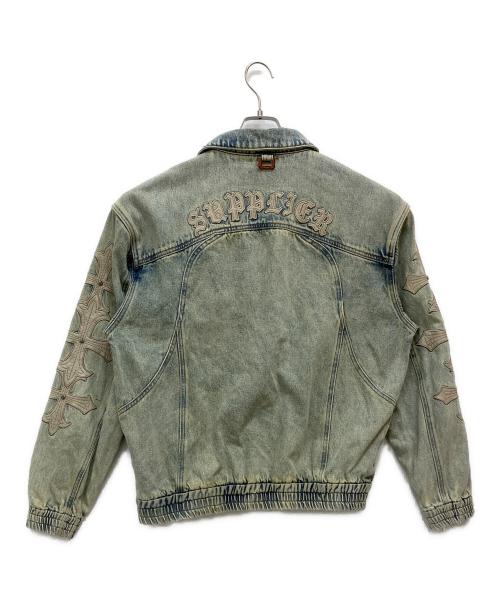 SUPPLIER（サプライヤー）SUPPLIER (サプライヤー) Cross Leather Patch DenimJacket ブルー サイズ:XLの古着・服飾アイテム