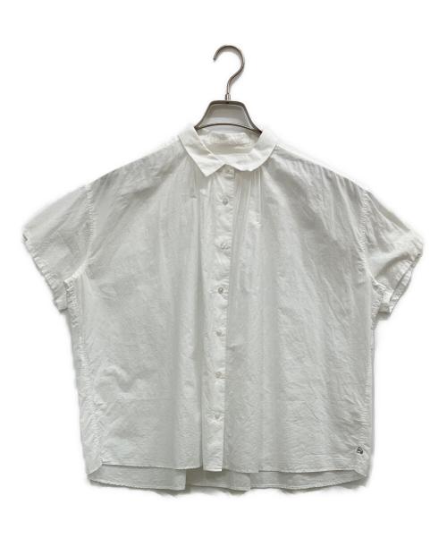 HUIS（ハウス）HUIS (ハウス) コットンリネン半袖ギャザーワイドブラウス ホワイト サイズ:Fの古着・服飾アイテム