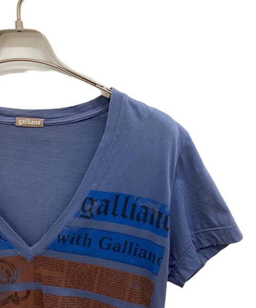 JOHN GALLIANO（ジョンガリアーノ）JOHN GALLIANO (ジョンガリアーノ) ニュースペーパーカットソー ネイビー サイズ:Lの古着・服飾アイテム