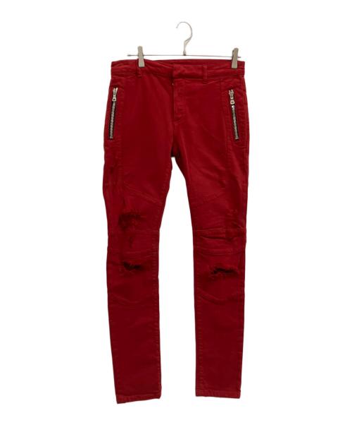 BALMAIN（バルマン）BALMAIN (バルマン) ダメージスリムバイカーパンツ レッド サイズ:30の古着・服飾アイテム