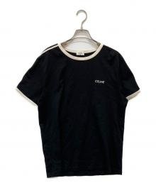 CELINE（セリーヌ）の古着「Logo Embroidered Cotton Jersey T-Shirt」｜ホワイト×ブラック