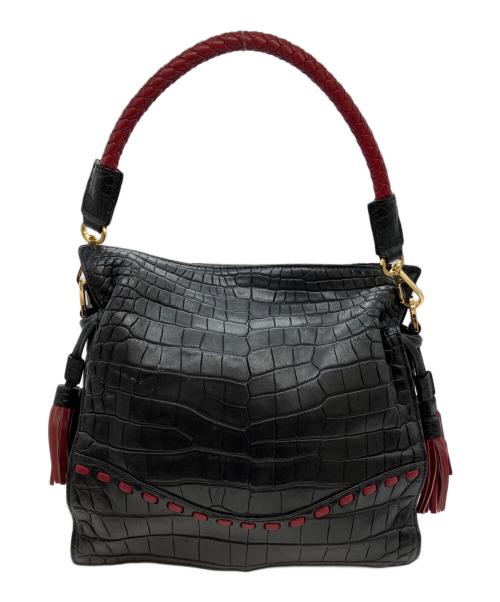 LEATHER JEWELS（レザージュエルズ）leather jewels (レザージュエルズ) クロコ型押しレザーショルダーバッグ ブラックの古着・服飾アイテム