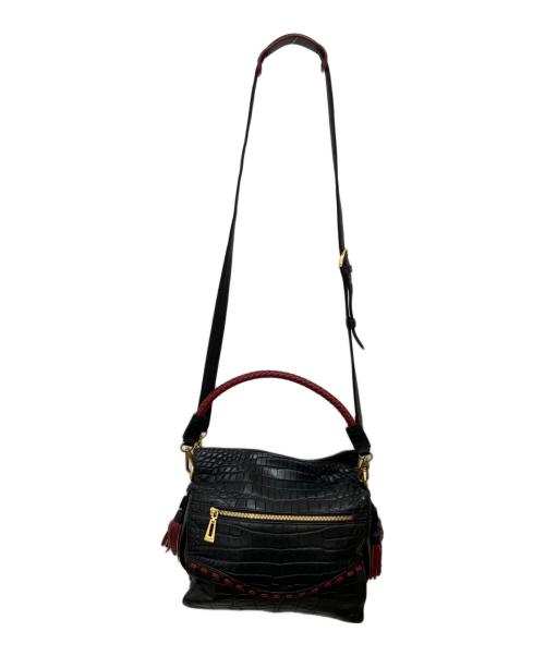 LEATHER JEWELS（レザージュエルズ）leather jewels (レザージュエルズ) クロコ型押しレザーショルダーバッグ ブラックの古着・服飾アイテム