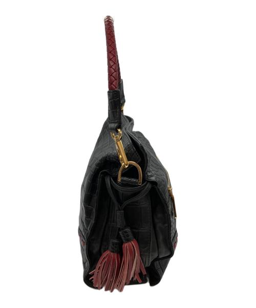 LEATHER JEWELS（レザージュエルズ）leather jewels (レザージュエルズ) クロコ型押しレザーショルダーバッグ ブラックの古着・服飾アイテム