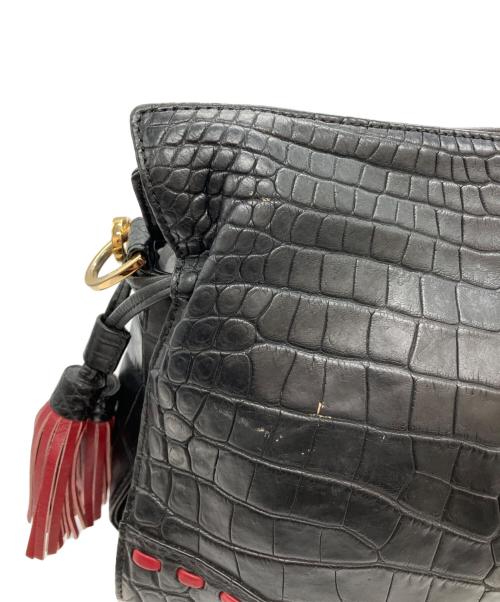 LEATHER JEWELS（レザージュエルズ）leather jewels (レザージュエルズ) クロコ型押しレザーショルダーバッグ ブラックの古着・服飾アイテム