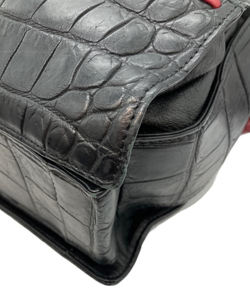 LEATHER JEWELS（レザージュエルズ）leather jewels (レザージュエルズ) クロコ型押しレザーショルダーバッグ ブラックの古着・服飾アイテム