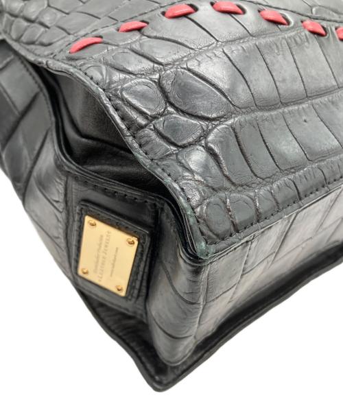 LEATHER JEWELS（レザージュエルズ）leather jewels (レザージュエルズ) クロコ型押しレザーショルダーバッグ ブラックの古着・服飾アイテム