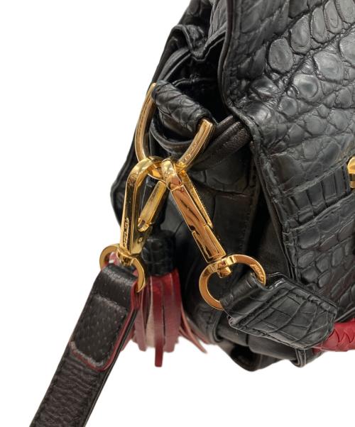 LEATHER JEWELS（レザージュエルズ）leather jewels (レザージュエルズ) クロコ型押しレザーショルダーバッグ ブラックの古着・服飾アイテム