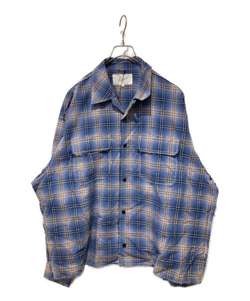 LQUARTET（エルカルテット）LQUARTET (エルカルテット) ORGANIC COTTON SEERUCKER CHECK 50S CRAFTMAN SHIRT ブルー サイズ:Ｌの古着・服飾アイテム