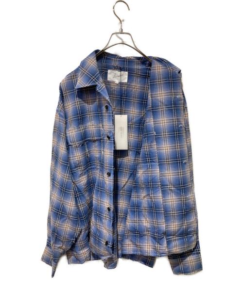 LQUARTET（エルカルテット）LQUARTET (エルカルテット) ORGANIC COTTON SEERUCKER CHECK 50S CRAFTMAN SHIRT ブルー サイズ:Ｌの古着・服飾アイテム