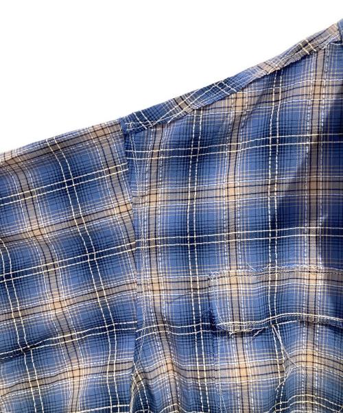 LQUARTET（エルカルテット）LQUARTET (エルカルテット) ORGANIC COTTON SEERUCKER CHECK 50S CRAFTMAN SHIRT ブルー サイズ:Ｌの古着・服飾アイテム