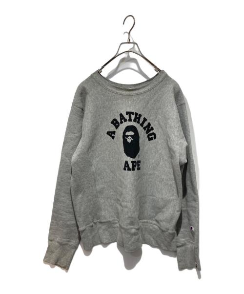 A BATHING APE（アベイシングエイプ）A BATHING APE (アベイシングエイプ) Champion (チャンピオン) プリントスウェット グレー サイズ:Ｌの古着・服飾アイテム