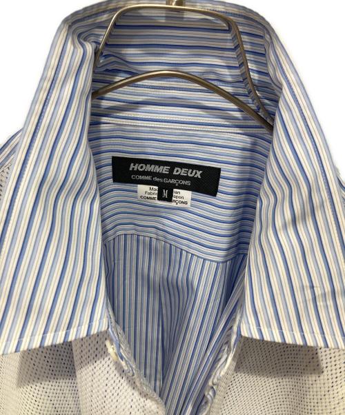 COMME des GARCONS HOMME DEUX（コムデギャルソン オム ドゥ）COMME des GARCONS HOMME DEUX (コムデギャルソン オム ドゥ) メッシュ切替ストライプシャツ ブルー サイズ:Mの古着・服飾アイテム