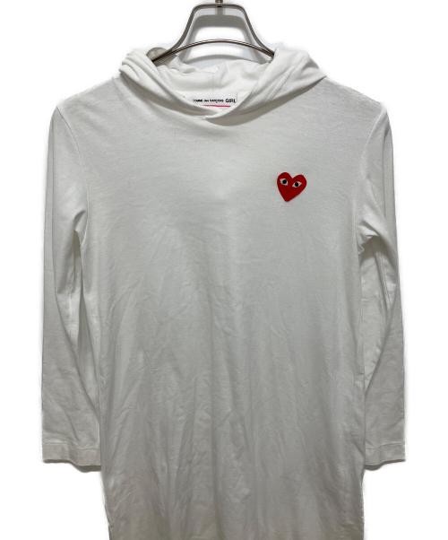 PLAY COMME des GARCONS（プレイコムデギャルソン）PLAY COMME des GARCONS (プレイコムデギャルソン) ハートワッペンカットソーワンピース ホワイト サイズ:Mの古着・服飾アイテム