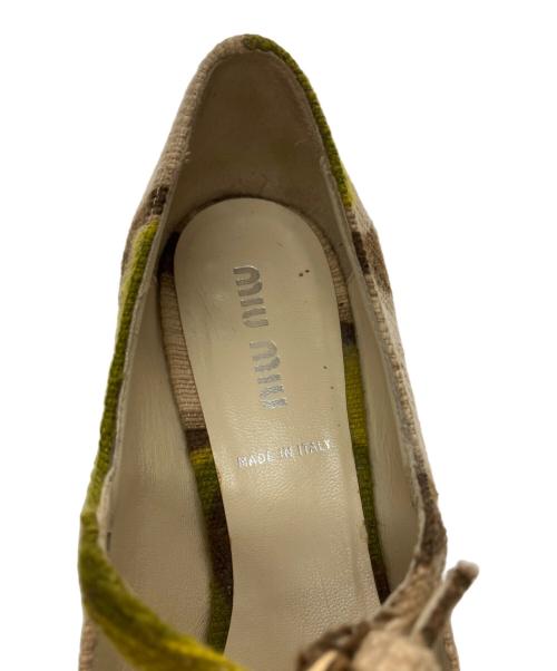 MIU MIU（ミュウミュウ）MIU MIU (ミュウミュウ) スリングバックパンプス ベージュ×グリーン サイズ:34の古着・服飾アイテム