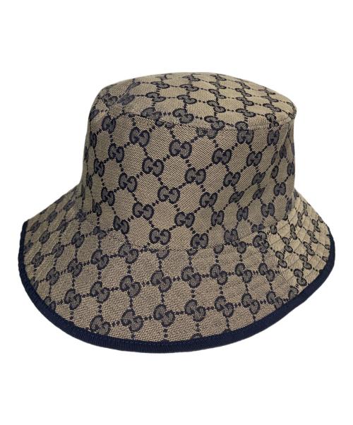 GUCCI（グッチ）GUCCI (グッチ) GGキャンバス＆スティラップ ハット ベージュ×ネイビーの古着・服飾アイテム