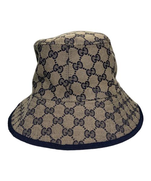 GUCCI（グッチ）GUCCI (グッチ) GGキャンバス＆スティラップ ハット ベージュ×ネイビーの古着・服飾アイテム