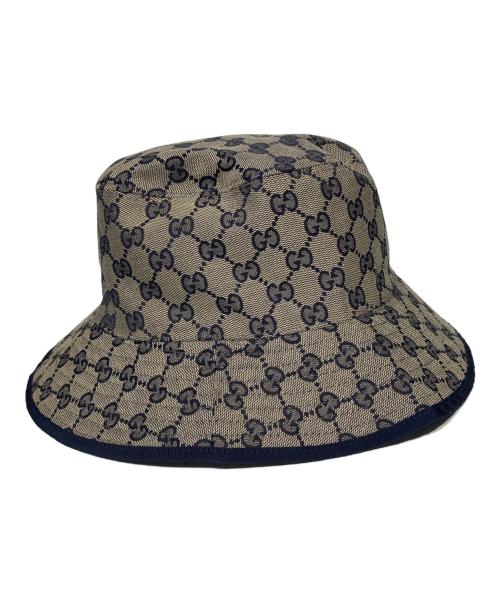 GUCCI（グッチ）GUCCI (グッチ) GGキャンバス＆スティラップ ハット ベージュ×ネイビーの古着・服飾アイテム