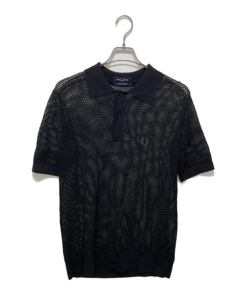 FRED PERRY（フレッドペリー）FRED PERRY (フレッドペリー) オープンニットポロシャツ ブラック サイズ:Lの古着・服飾アイテム