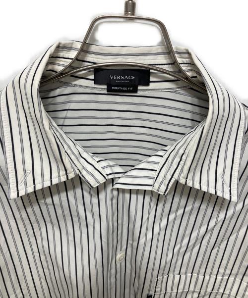 VERSACE（ヴェルサーチ）VERSACE (ヴェルサーチ) バックヨークシルク切替シャツ ブラック×ホワイト サイズ:46の古着・服飾アイテム