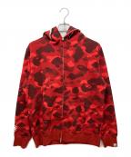 BAPE BY A BATHING APEベイプバイアベイシングエイプ）の古着「COLOR CAMO SHARK FULL ZIP HOODIE」｜レッド