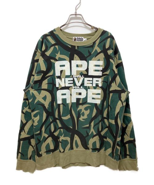 A BATHING APE（アベイシングエイプ）A BATHING APE (アベイシングエイプ) TRIAL CAMO CREWNECK SWEATSHIRT グリーン サイズ:XLの古着・服飾アイテム