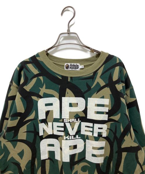 A BATHING APE（アベイシングエイプ）A BATHING APE (アベイシングエイプ) TRIAL CAMO CREWNECK SWEATSHIRT グリーン サイズ:XLの古着・服飾アイテム