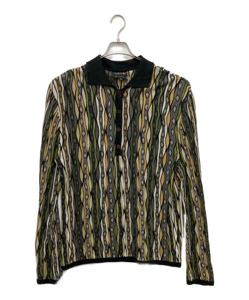 Coogi（クージー）Coogi (クージー) 3D ニットポロシャツ グリーン×ベージュ サイズ:2XLの古着・服飾アイテム