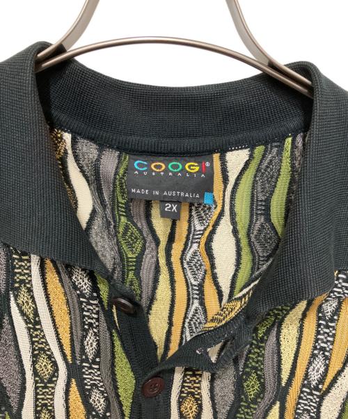 Coogi（クージー）Coogi (クージー) 3D ニットポロシャツ グリーン×ベージュ サイズ:2XLの古着・服飾アイテム