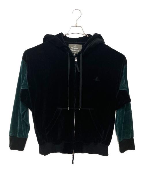 Vivienne Westwood man（ヴィヴィアン ウェストウッド マン）Vivienne Westwood man (ヴィヴィアン ウェストウッド マン) 2トーンベロアジップパーカー ブラック×グリーン サイズ:SIZE44の古着・服飾アイテム