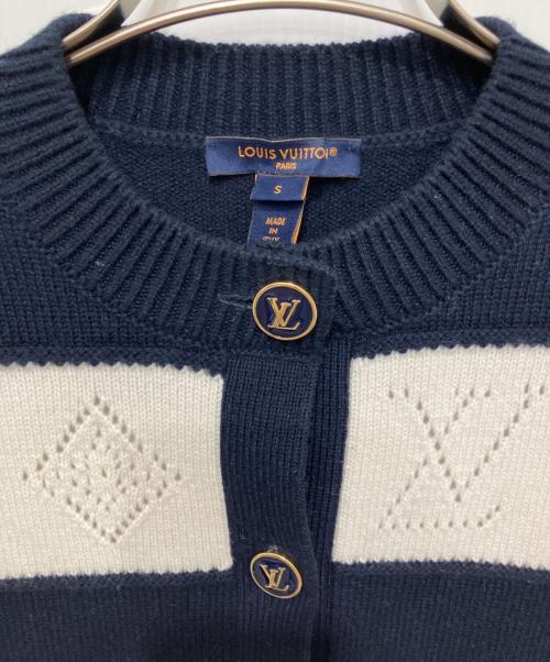 LOUIS VUITTON（ルイ ヴィトン）LOUIS VUITTON (ルイ ヴィトン) オープンワーク ストライプ ニットカーディガン ホワイト×ネイビー サイズ:Sの古着・服飾アイテム