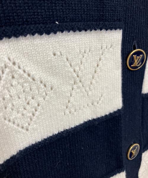 LOUIS VUITTON（ルイ ヴィトン）LOUIS VUITTON (ルイ ヴィトン) オープンワーク ストライプ ニットカーディガン ホワイト×ネイビー サイズ:Sの古着・服飾アイテム