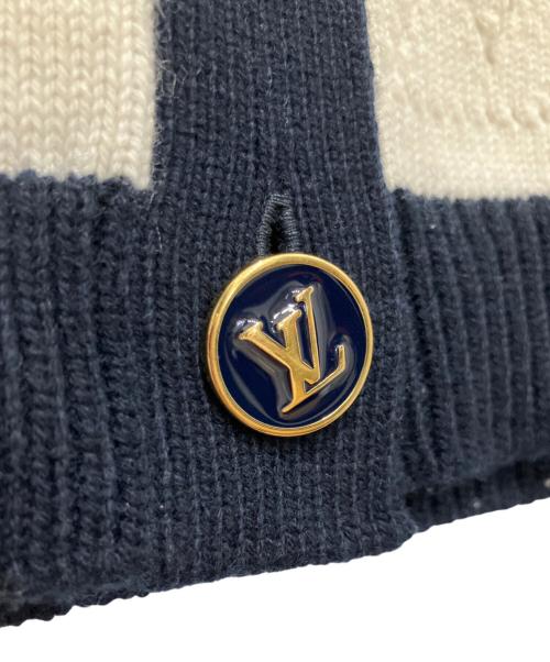 LOUIS VUITTON（ルイ ヴィトン）LOUIS VUITTON (ルイ ヴィトン) オープンワーク ストライプ ニットカーディガン ホワイト×ネイビー サイズ:Sの古着・服飾アイテム