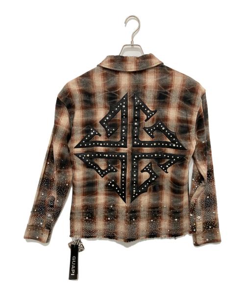 GUAPI（グアピ）GUAPI (グアピ) ラインストーンチェックシャツ ブラウン サイズ:Sの古着・服飾アイテム