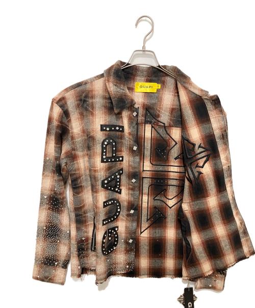 GUAPI（グアピ）GUAPI (グアピ) ラインストーンチェックシャツ ブラウン サイズ:Sの古着・服飾アイテム