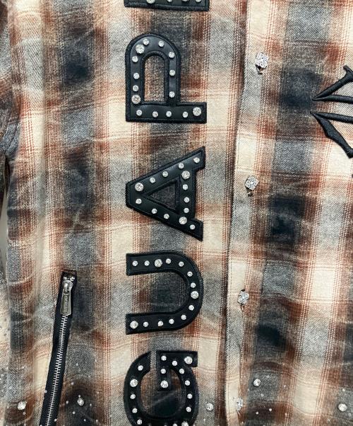 GUAPI（グアピ）GUAPI (グアピ) ラインストーンチェックシャツ ブラウン サイズ:Sの古着・服飾アイテム
