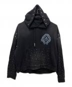 FIRST ROWファーストロウ）の古着「Washed Crop Rhinestone Hoodie」｜ブラック