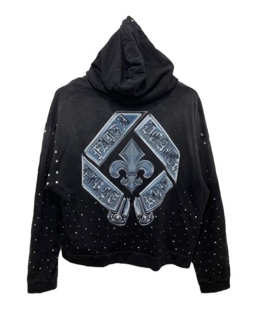 FIRST ROW（ファーストロウ）FIRST ROW (ファーストロウ) Washed Crop Rhinestone Hoodie ブラック サイズ:Lの古着・服飾アイテム