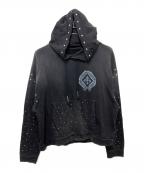 FIRST ROWファーストロウ）の古着「WASHED CROP RHINESTONE HOODIE」｜ブラック