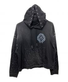 FIRST ROW（ファーストロウ）の古着「WASHED CROP RHINESTONE HOODIE」｜ブラック