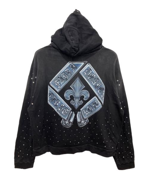 FIRST ROW（ファーストロウ）FIRST ROW (ファーストロウ) WASHED CROP RHINESTONE HOODIE ブラック サイズ:XLの古着・服飾アイテム
