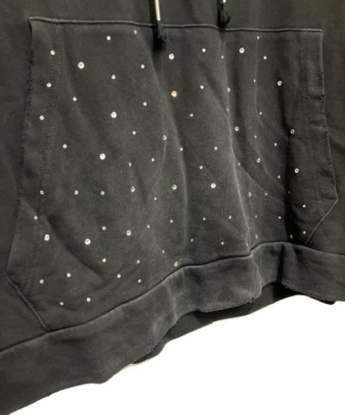 FIRST ROW（ファーストロウ）FIRST ROW (ファーストロウ) WASHED CROP RHINESTONE HOODIE ブラック サイズ:XLの古着・服飾アイテム