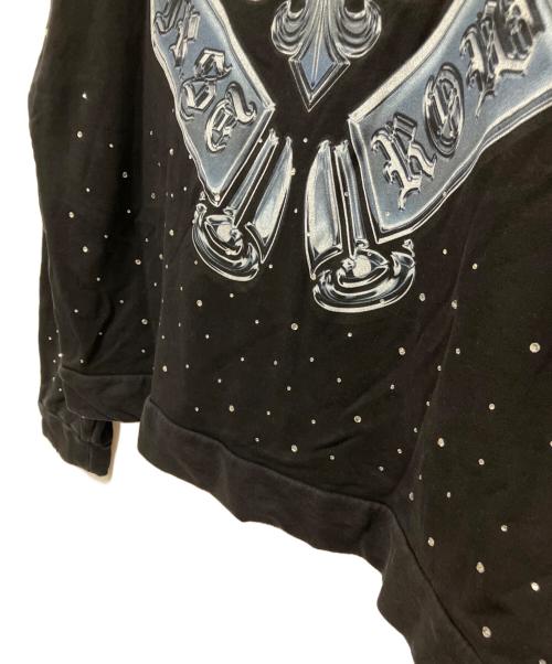 FIRST ROW（ファーストロウ）FIRST ROW (ファーストロウ) WASHED CROP RHINESTONE HOODIE ブラック サイズ:XLの古着・服飾アイテム