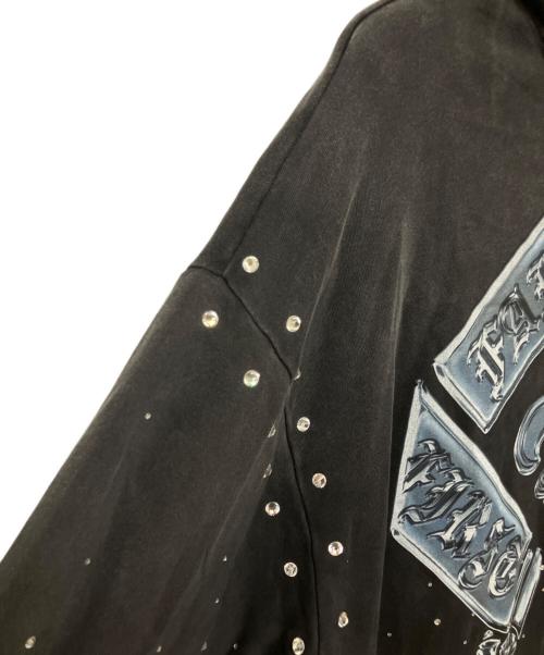 FIRST ROW（ファーストロウ）FIRST ROW (ファーストロウ) WASHED CROP RHINESTONE HOODIE ブラック サイズ:XLの古着・服飾アイテム