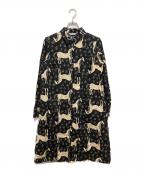 marimekkoマリメッコ）の古着「総柄シャツワンピース」｜ブラック×ベージュ