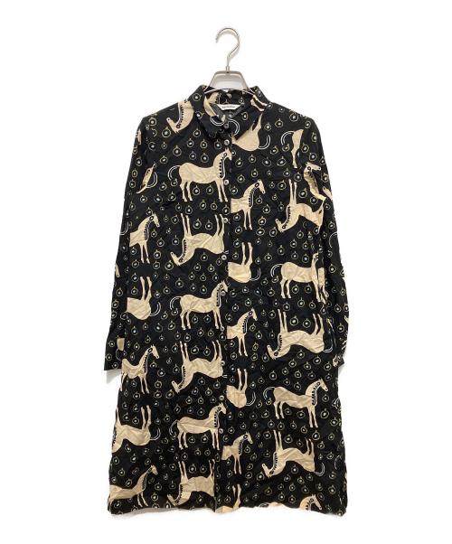 marimekko（マリメッコ）marimekko (マリメッコ) 総柄シャツワンピース ブラック×ベージュ サイズ:36の古着・服飾アイテム